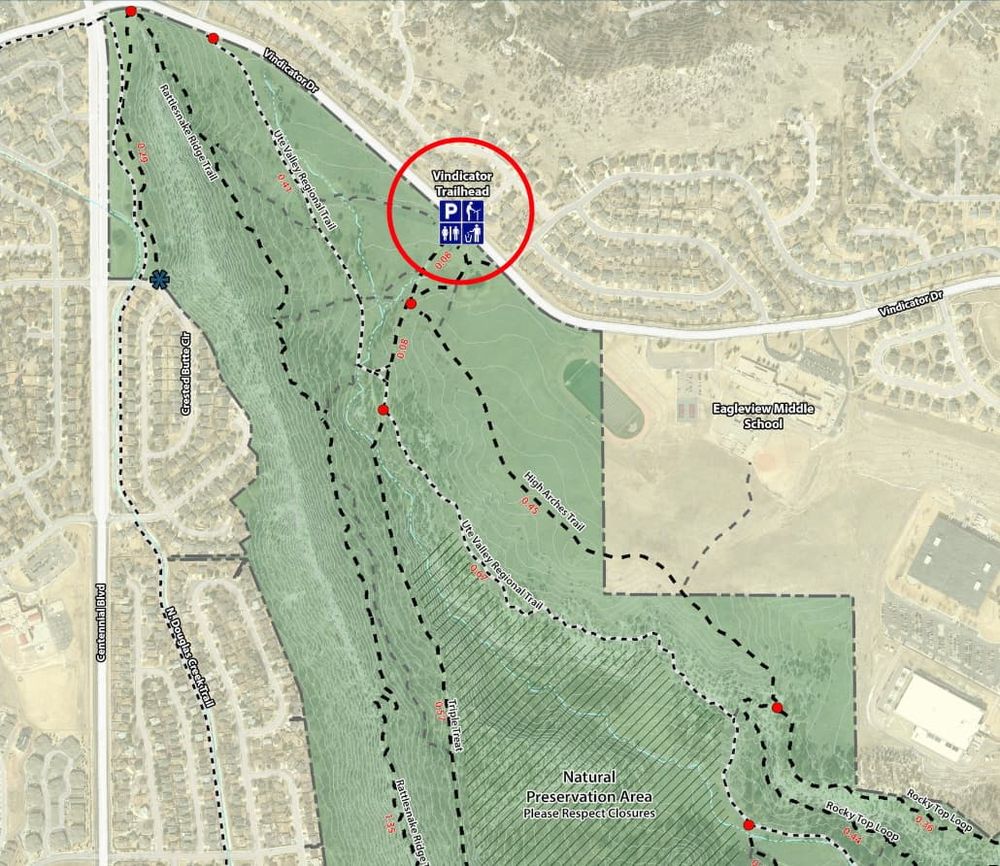Vindicator Trailhead map section